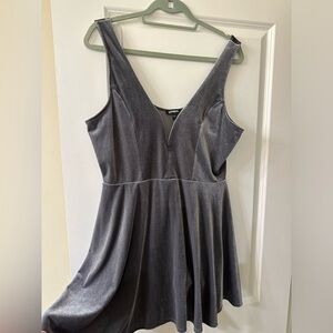 Gray velvety deep V dress